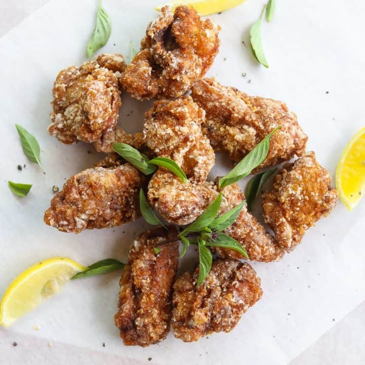 fried chicken karaage on white parchment paper