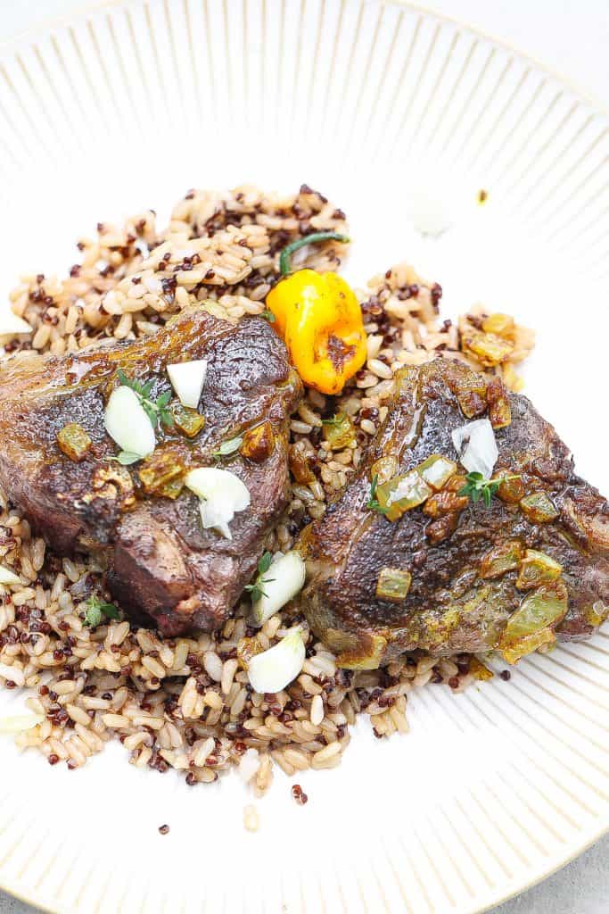 lamb loin chops on a bed of rice
