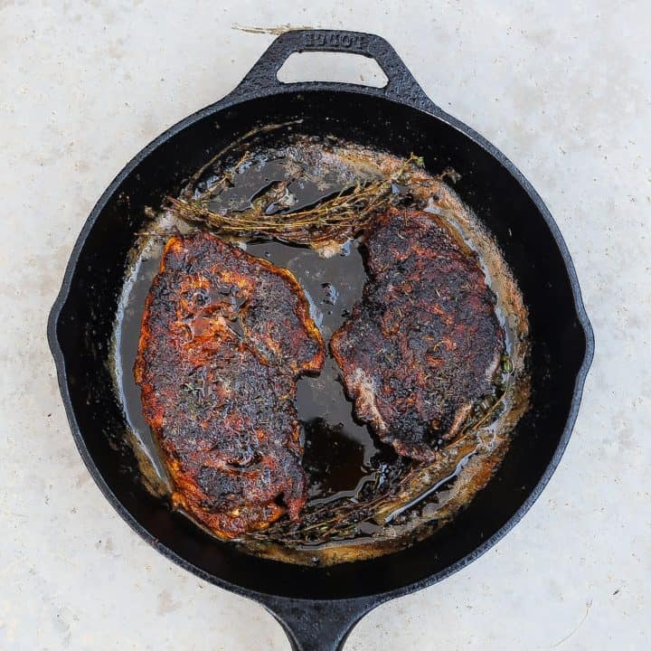 blackened chicken in cast iron skillet