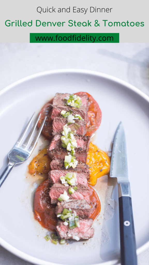 sliced steak topped with vinaigrette