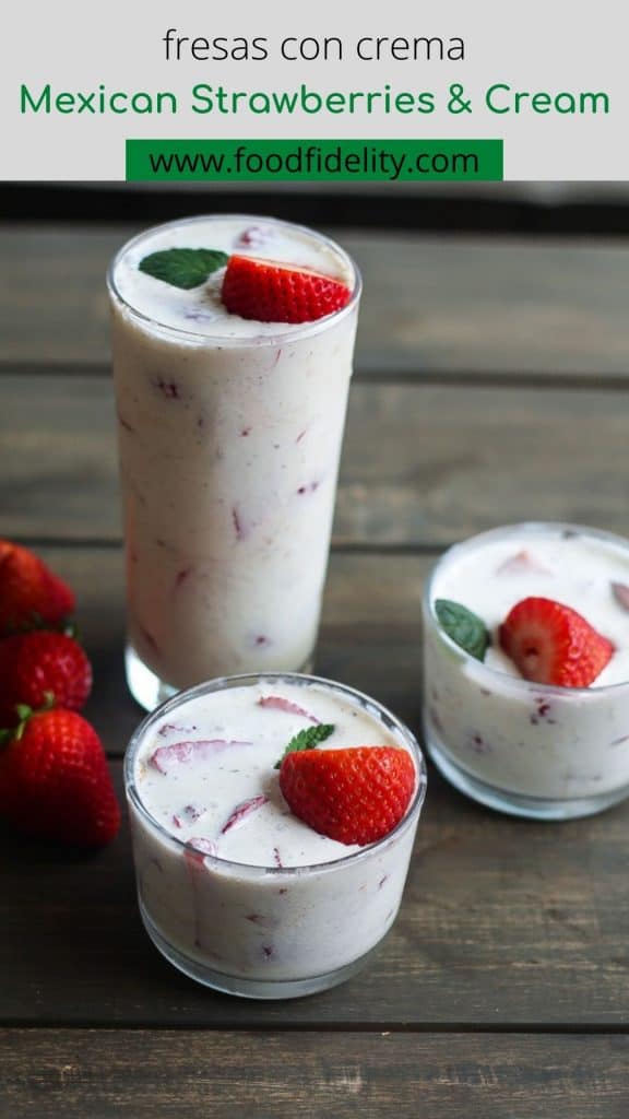 strawberries and cream shake in a tall glass