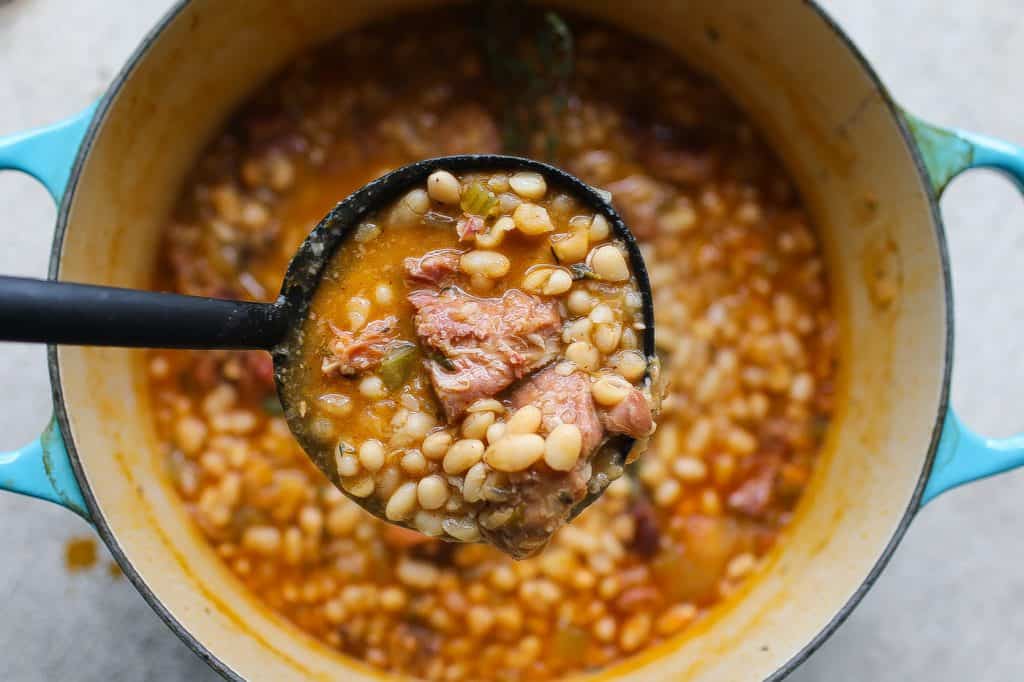 navy beans and ham in a pot