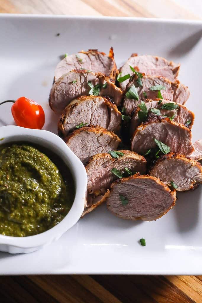 air fryer pork slices on a plate