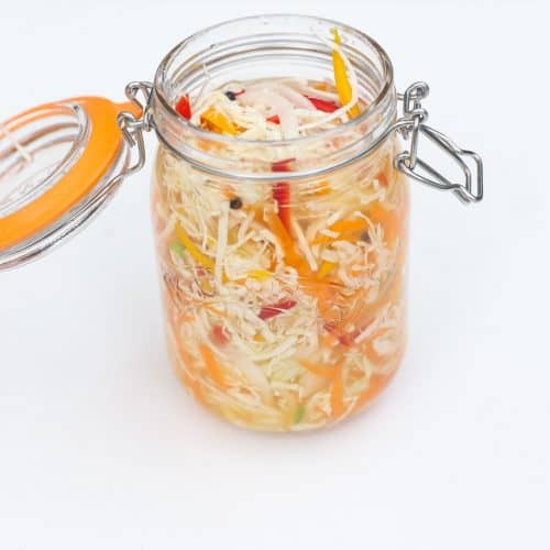 slaw based sauce in glass jar