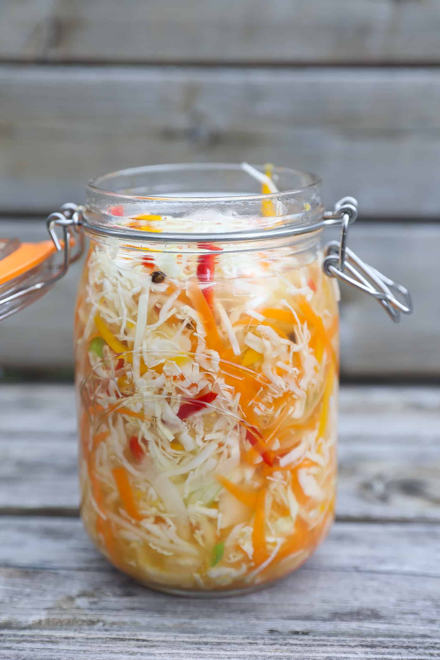 slaw based sauce in glass jar