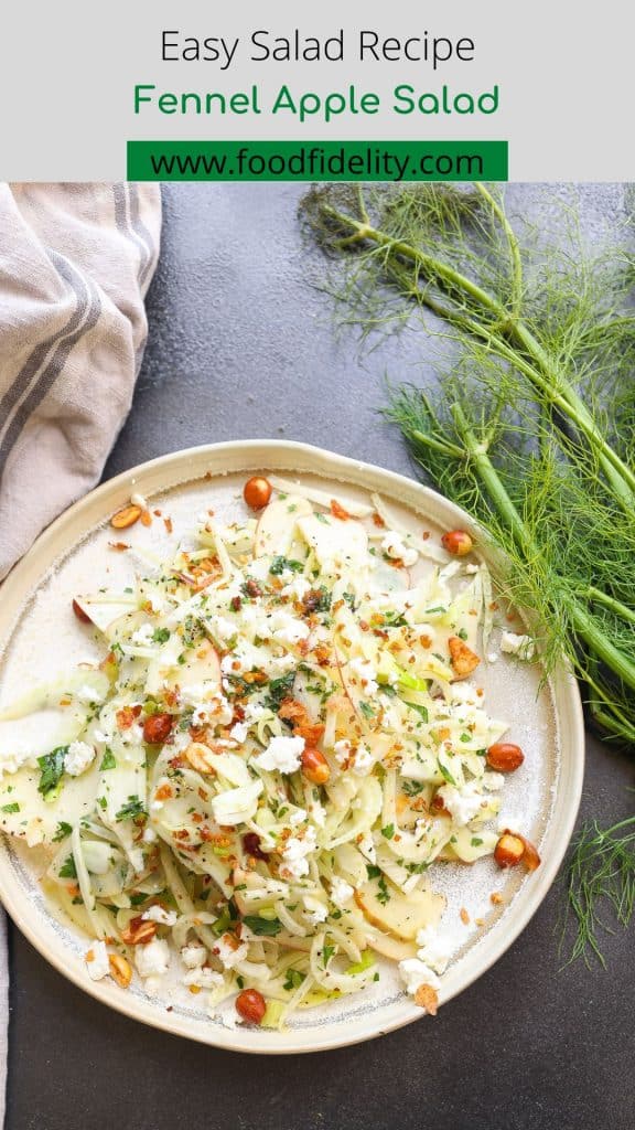 fennel and apple salad on a tan plate