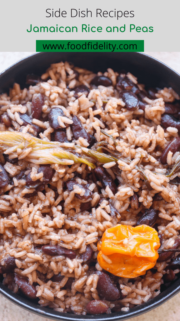 jamaican rice and peas in black bowls