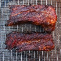 smoked pork belly ribs on a wire rack