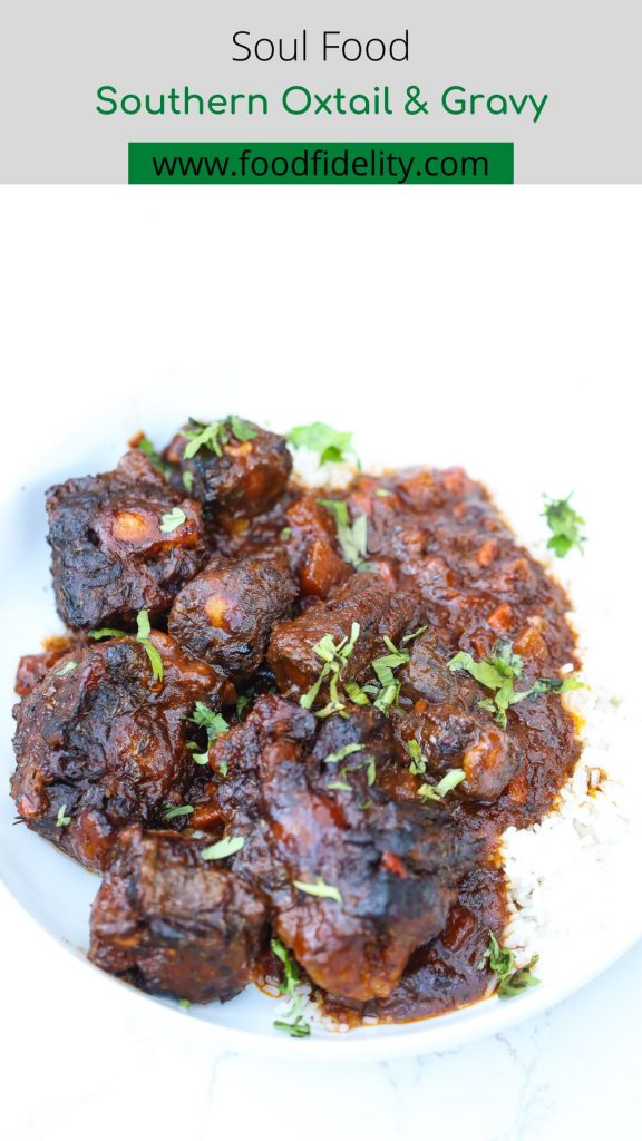 oxtails, gravy, and rice in white bowl