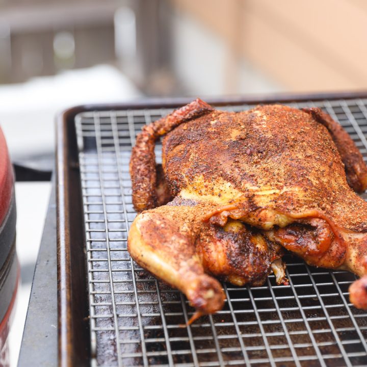 whole smoked chicken on wire rack