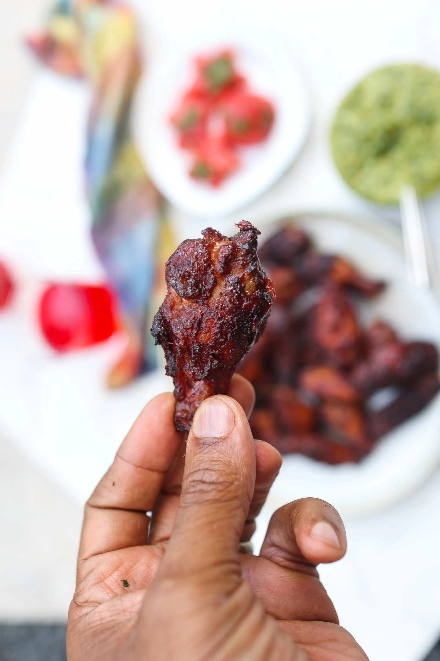 smoked chicken wings on white plate