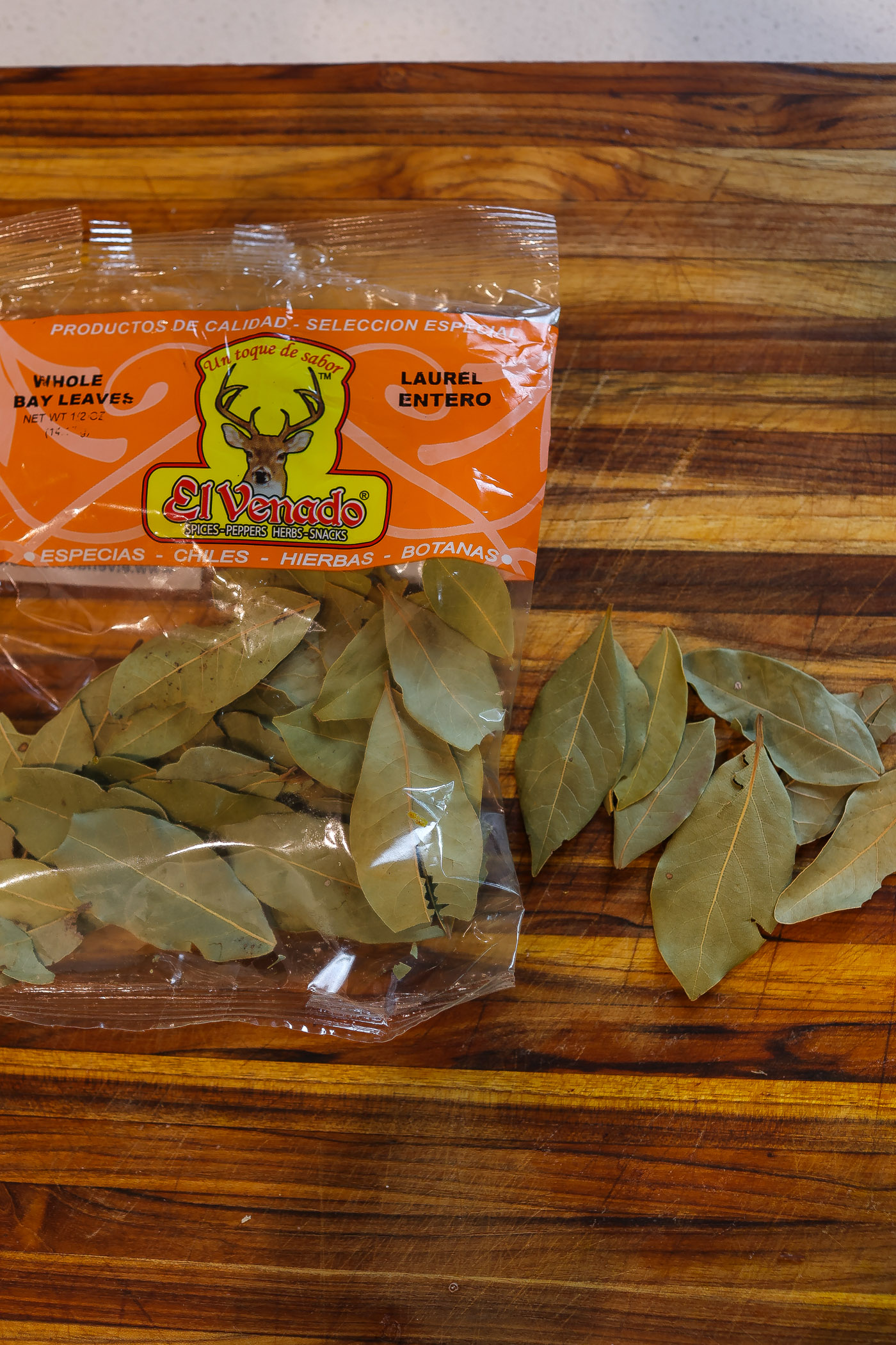 bay leaves on a cutting board