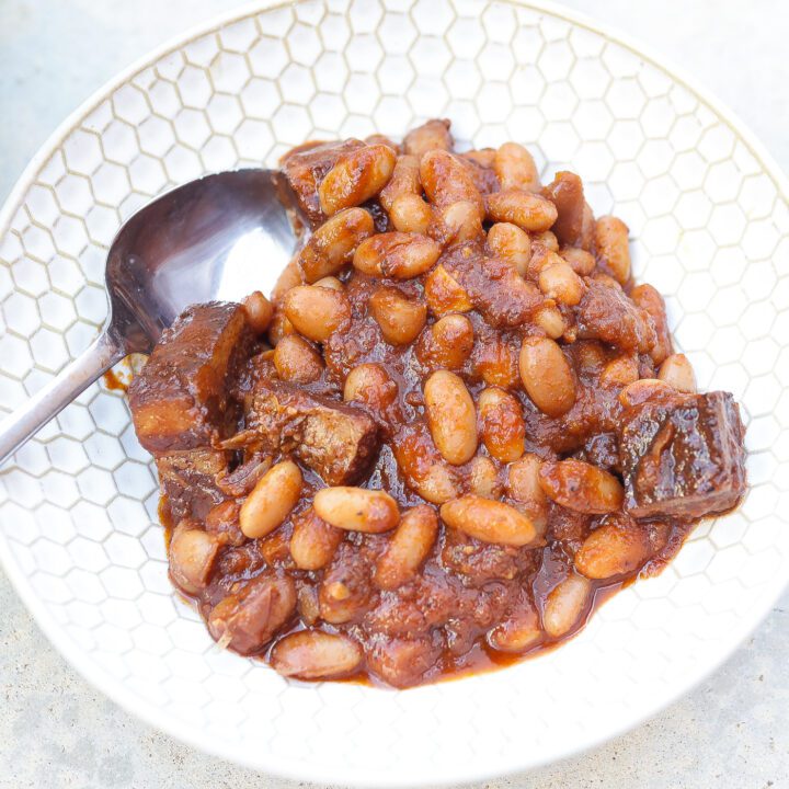 pork and beans in large pot