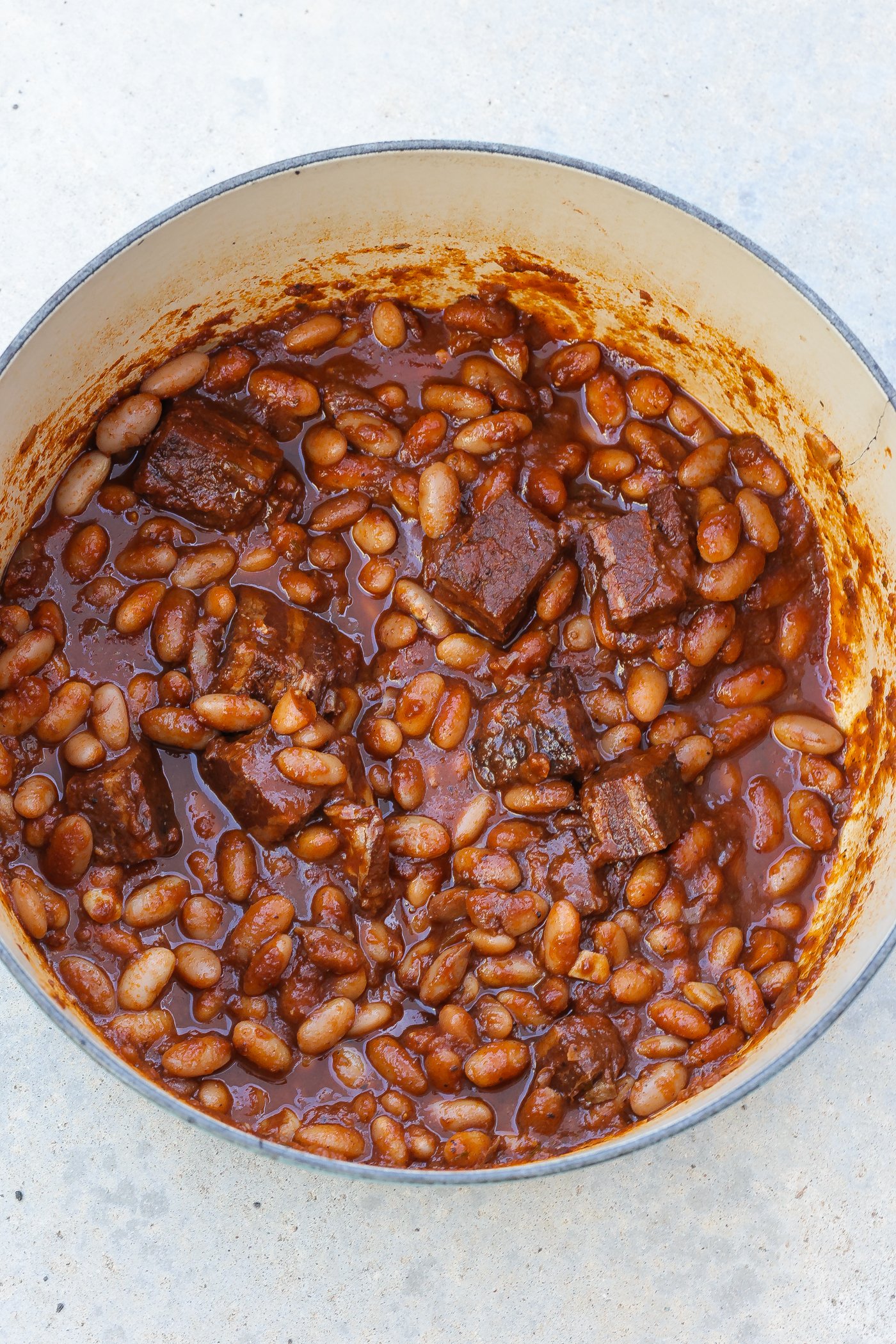 pork and beans in large pot