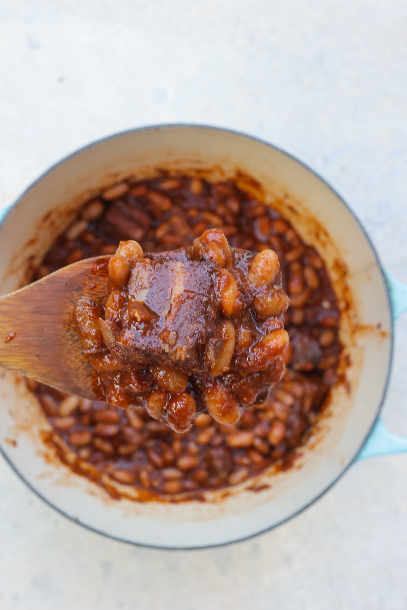 pork and beans in large pot