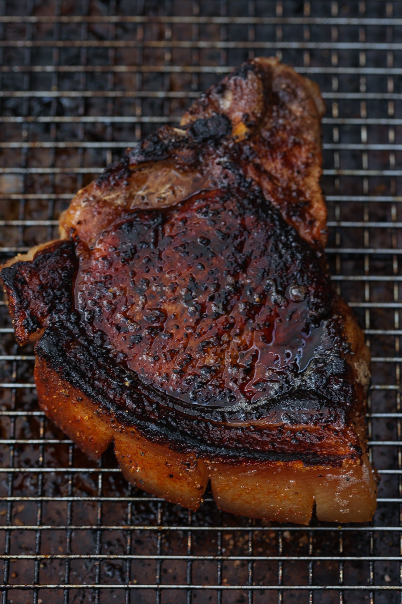 reverse seared pork chop on wire rack