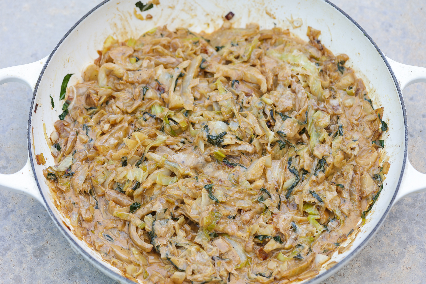creamed cabbage in a pan
