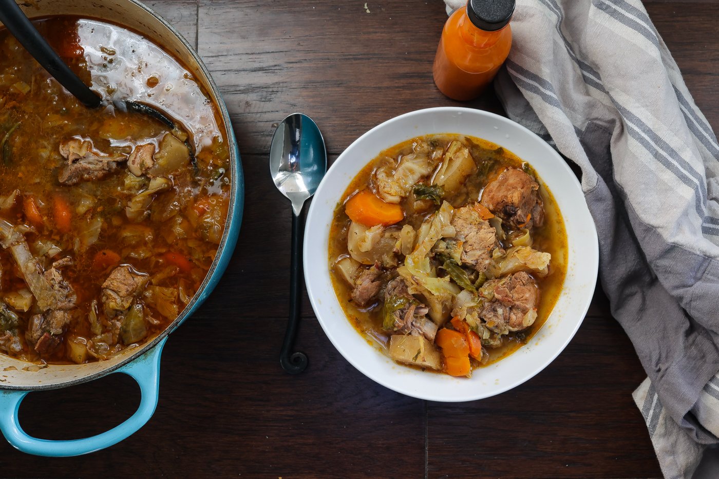 pork stew in a white bowl