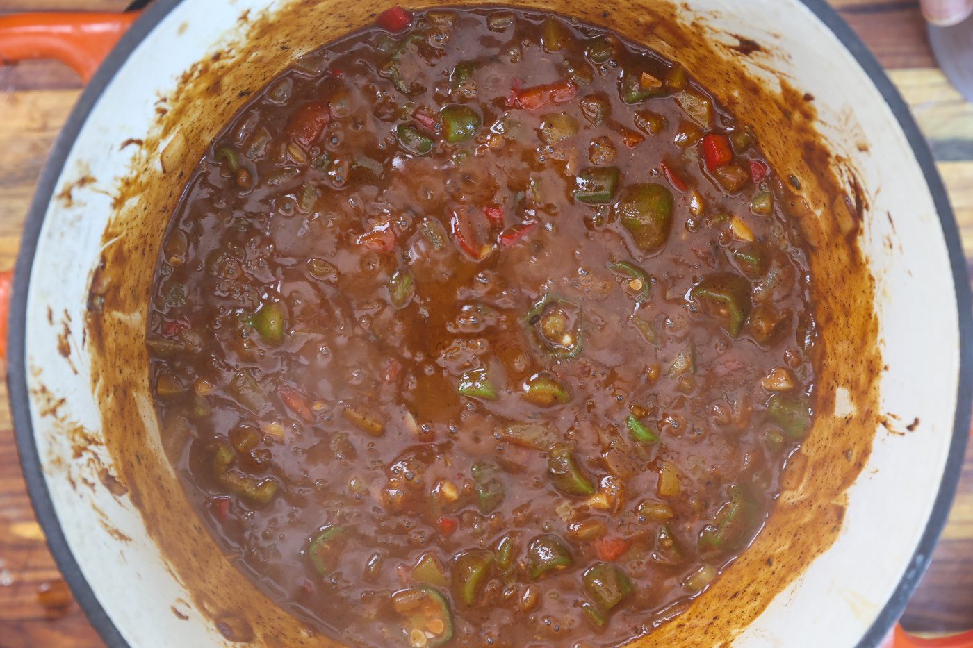 louisiana gumbo base cooking in pot