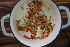 vegetables sauteing in pan