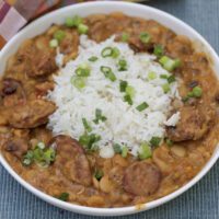 white beans and rice in a white bowl
