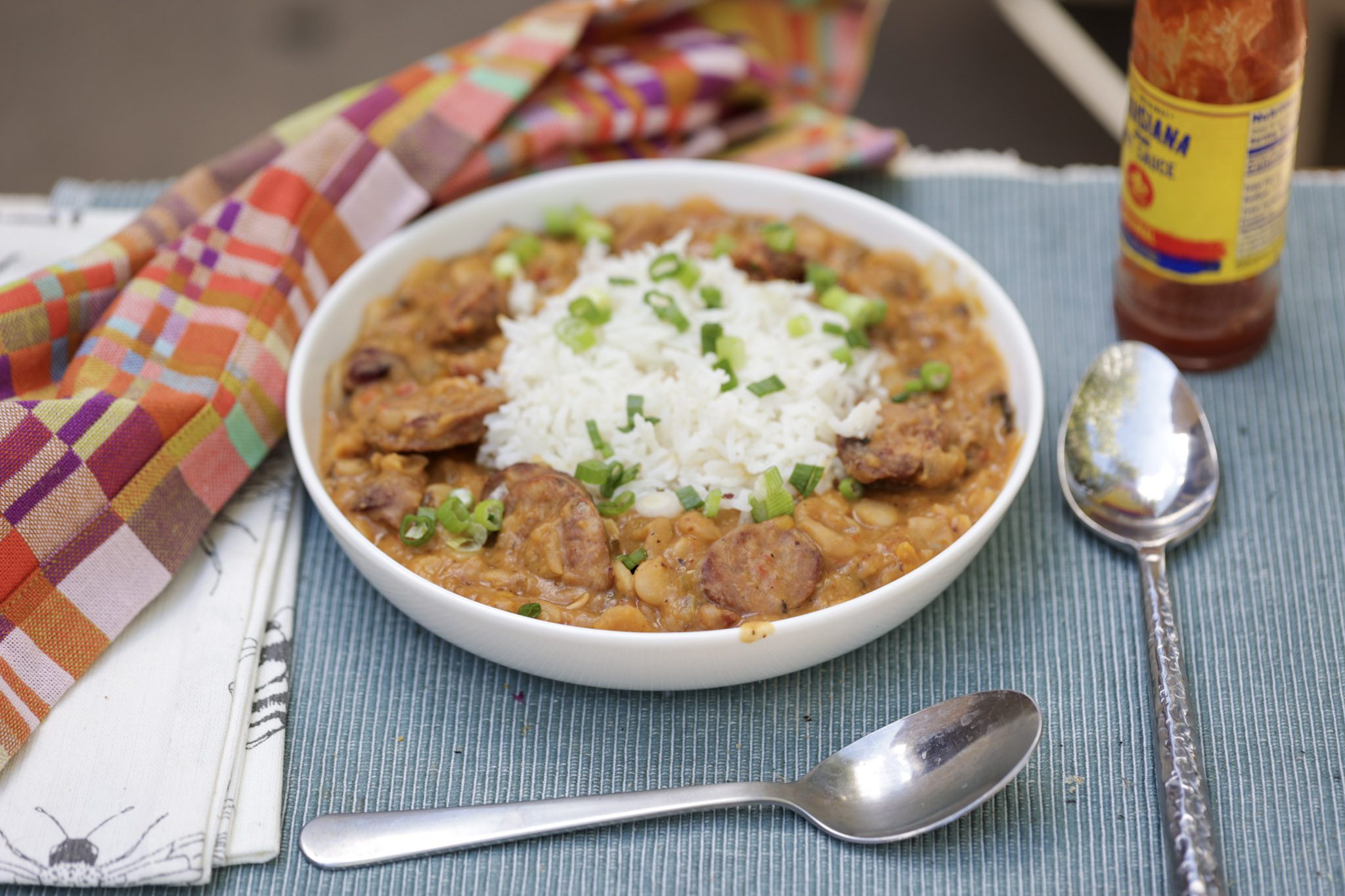white beans and rice in a white bowl