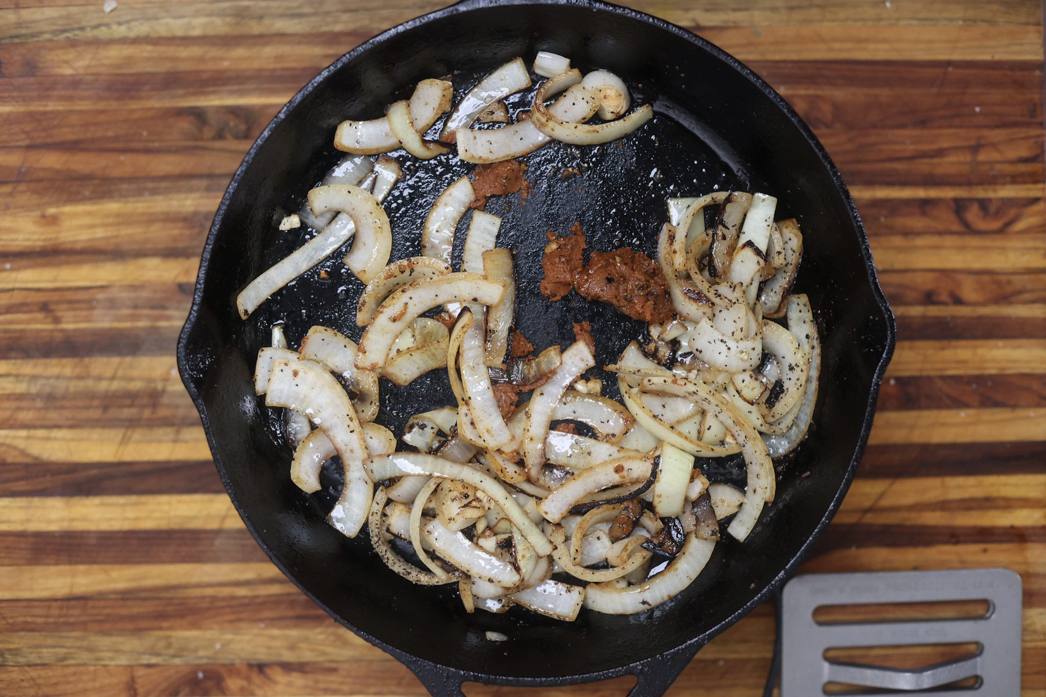 onions sauteing in skillet