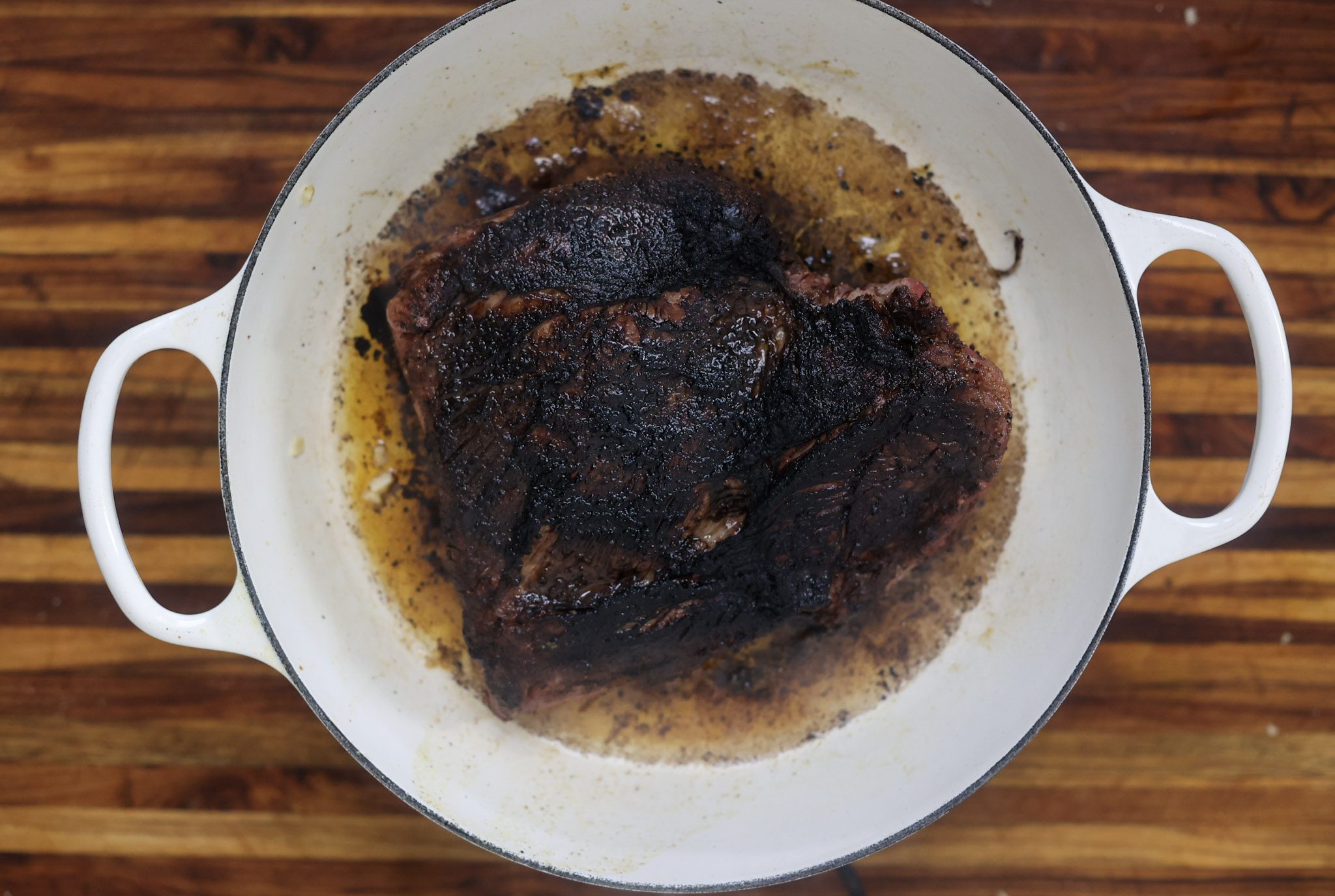 browning brisket in pan