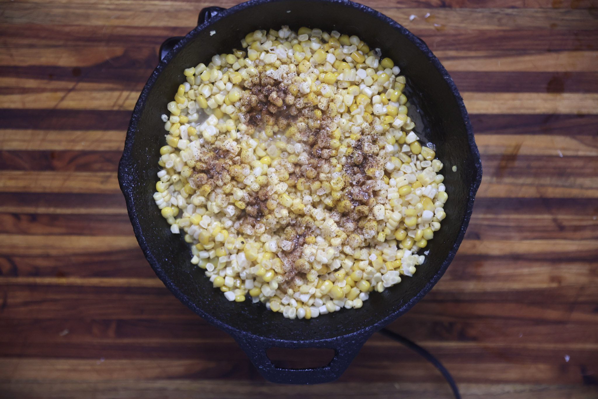 corn frying in skillet