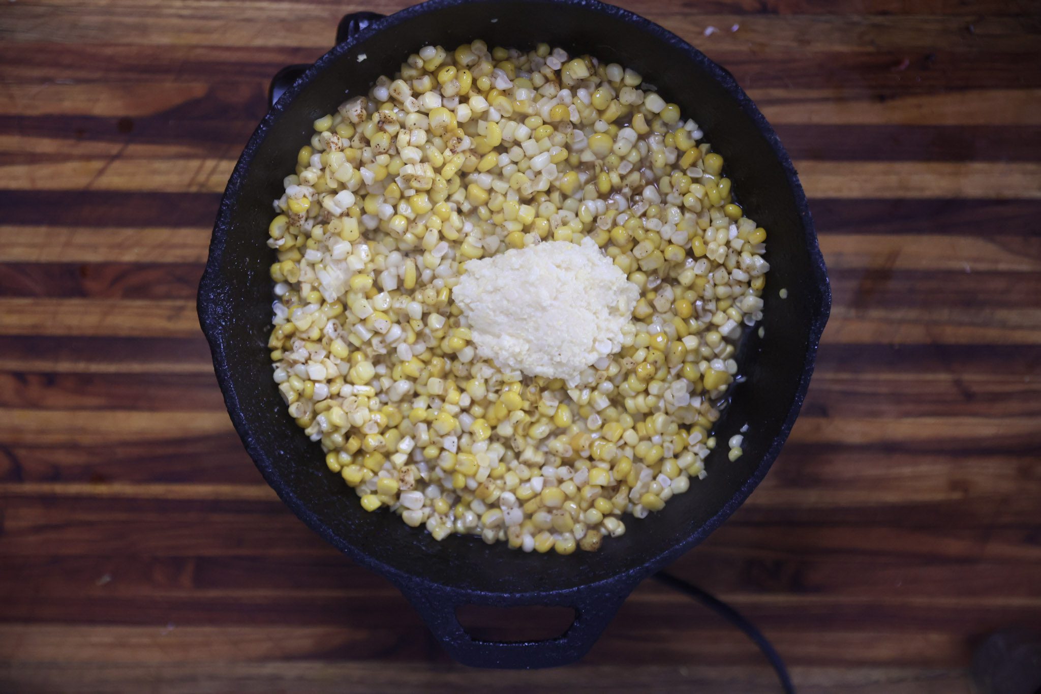 corn frying in skillet