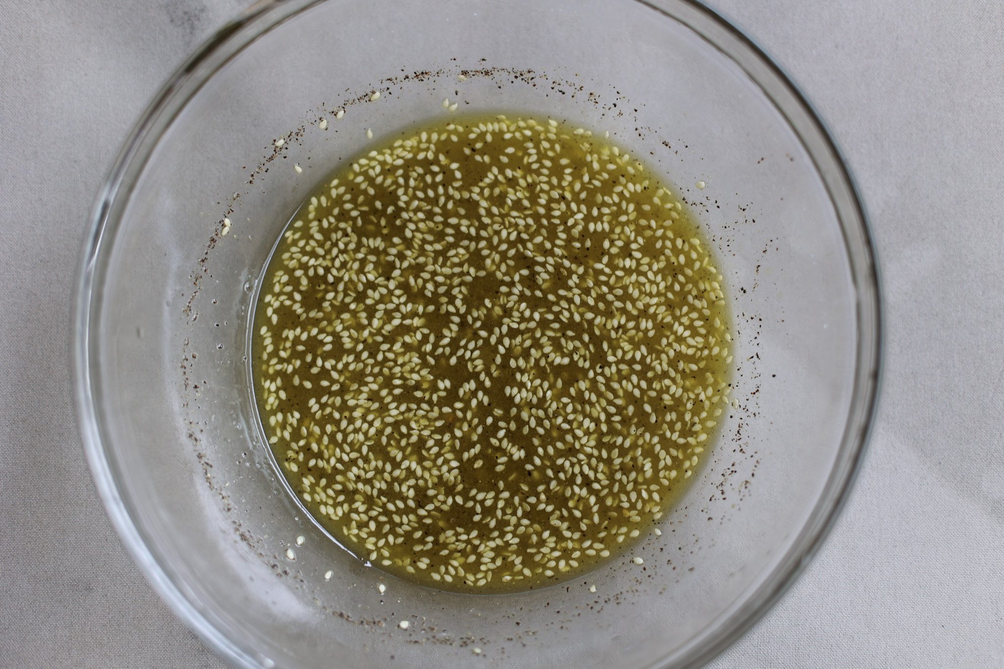 no mayo vinaigrette for slaw in glass bowl