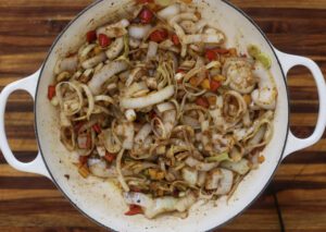 vegetables cooking in roux