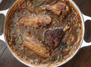 turkey wings braising in pan