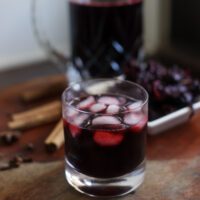 Jamaican sorrel drink in a glass with ice