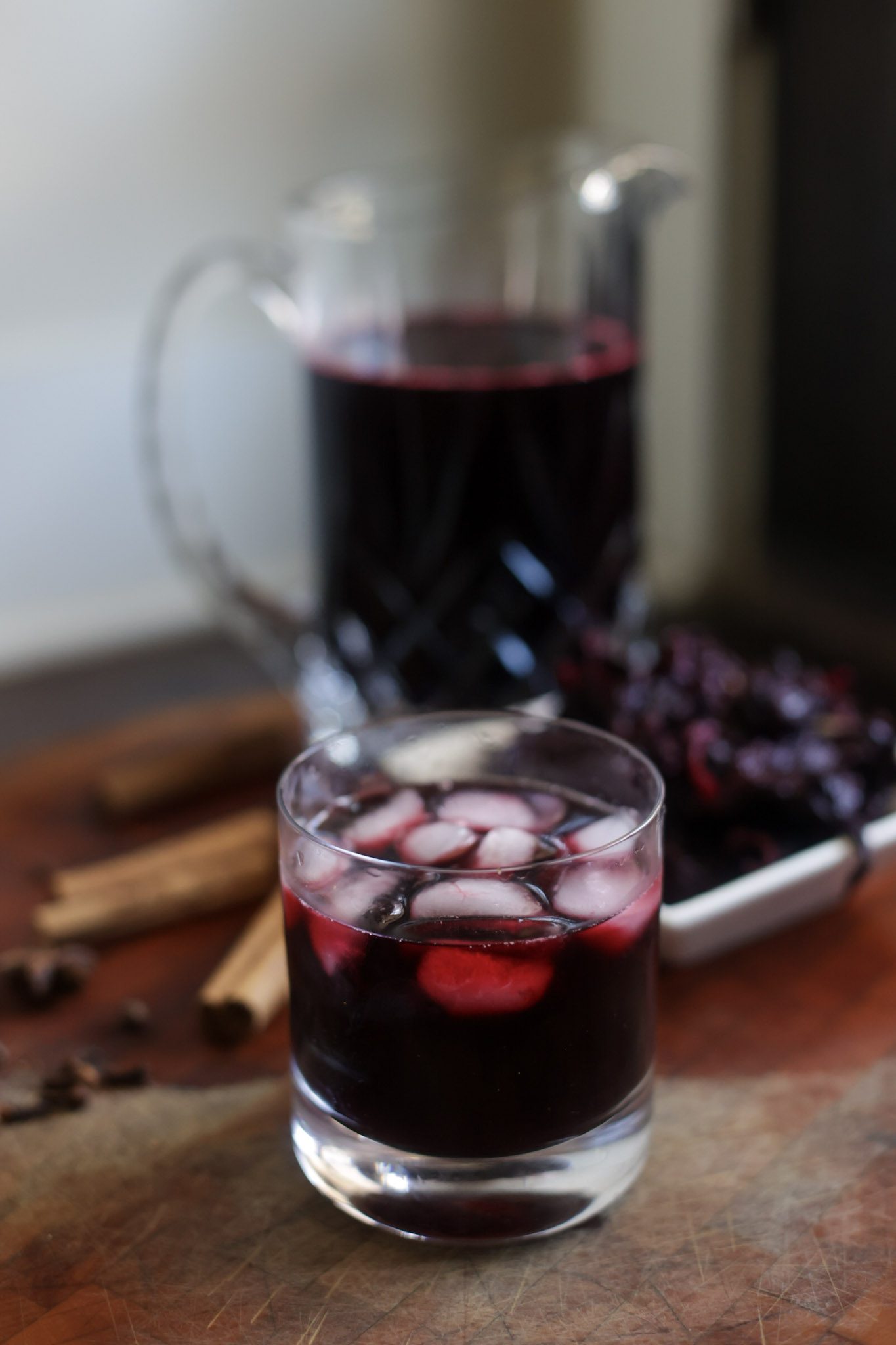 Jamaican sorrel drink in a glass with ice