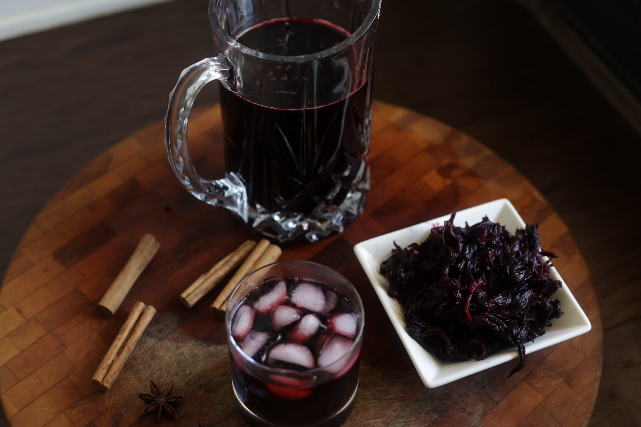 Jamaican sorrel drink in a glass with ice