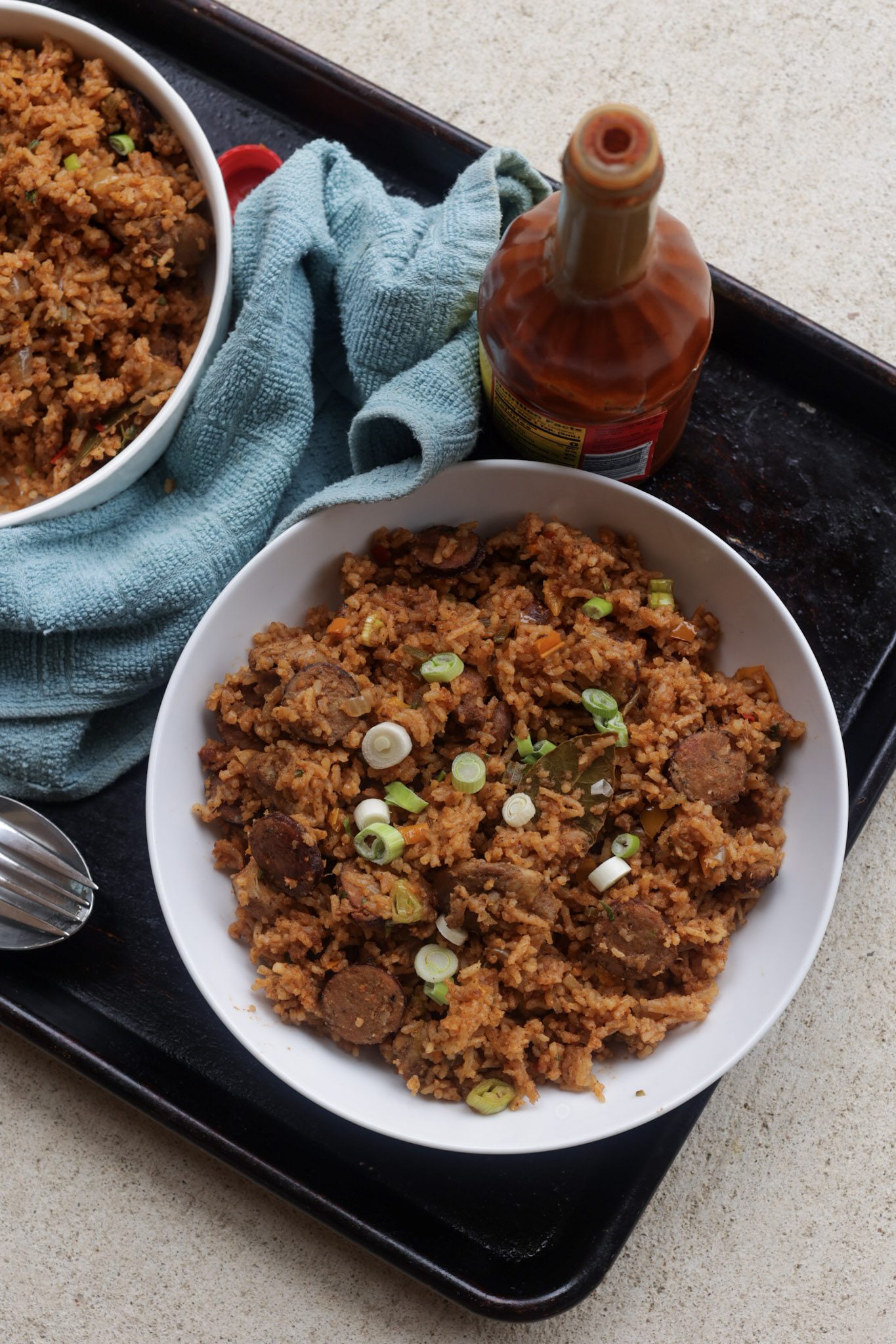 jambalaya in white bowl