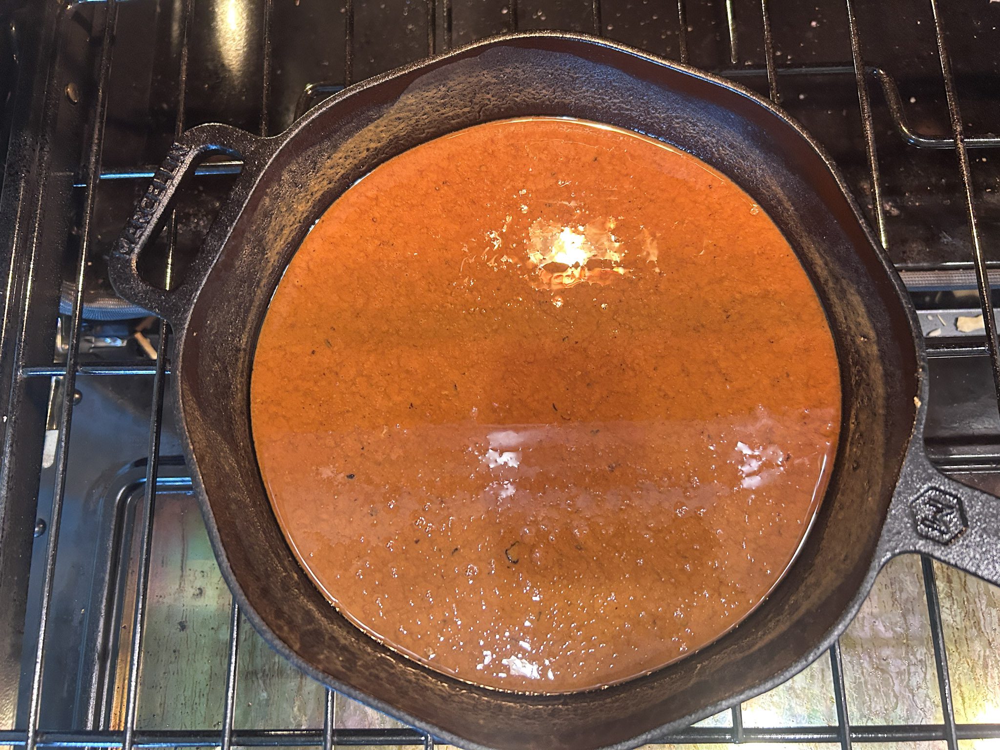 finished roux in black cast iron skillet
