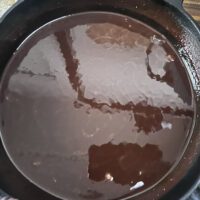 finished roux in black cast iron skillet