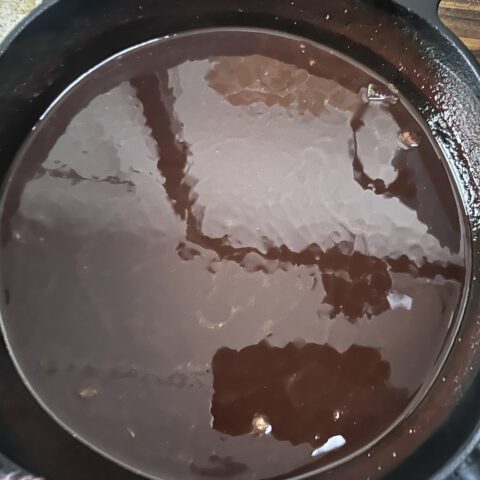 finished roux in black cast iron skillet