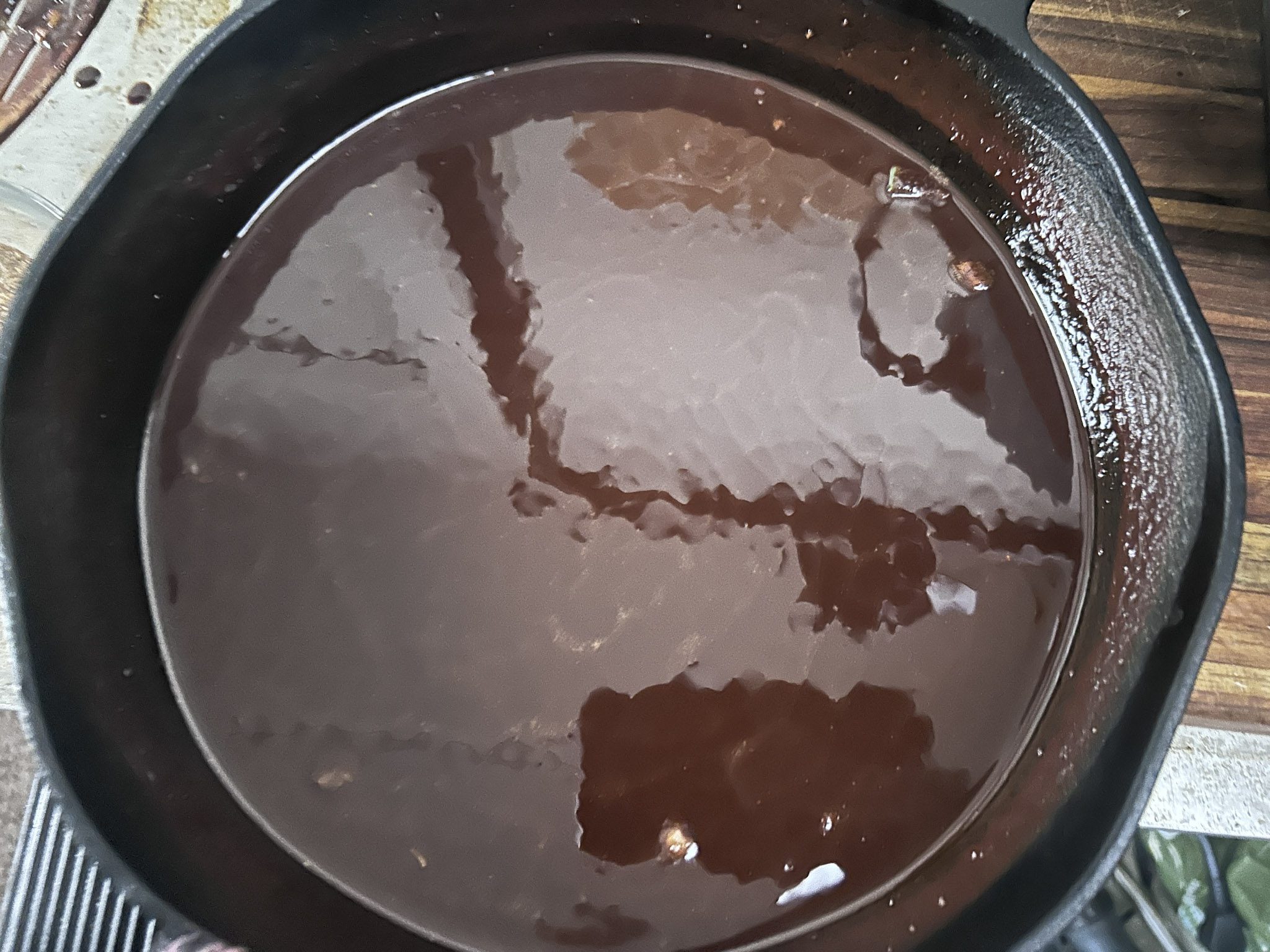 finished roux in black cast iron skillet