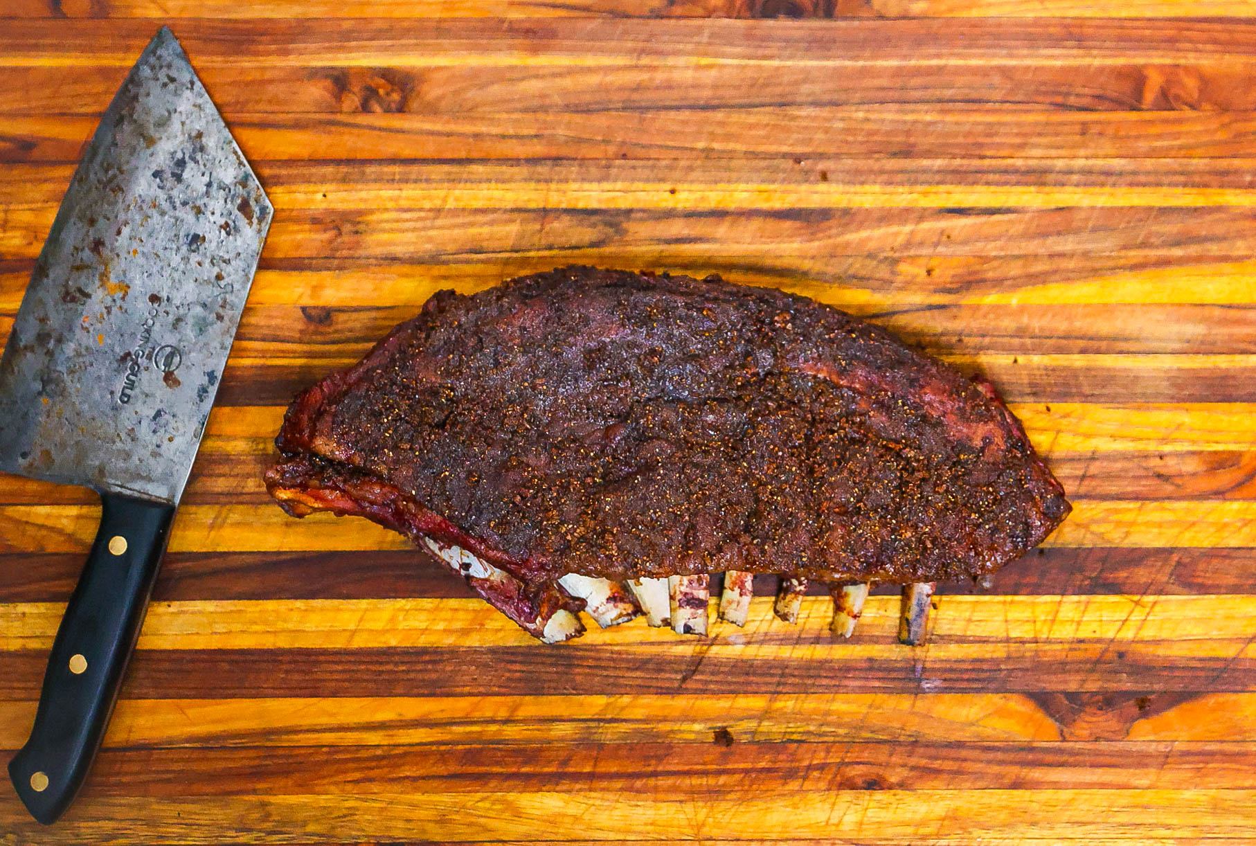 rack of smoked lamb ribs with awaze sauce