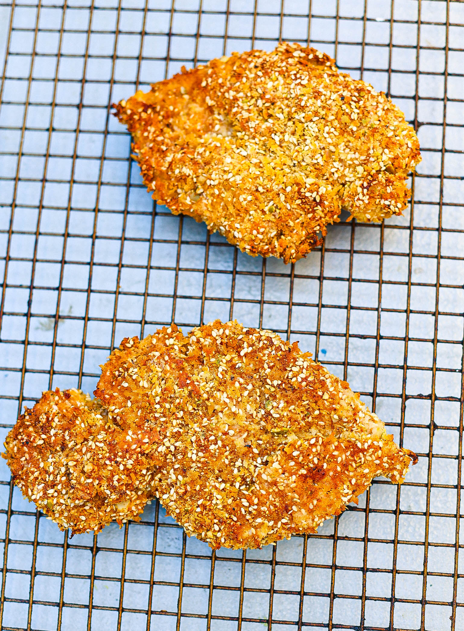 oven fried chicken breasts on wire rack